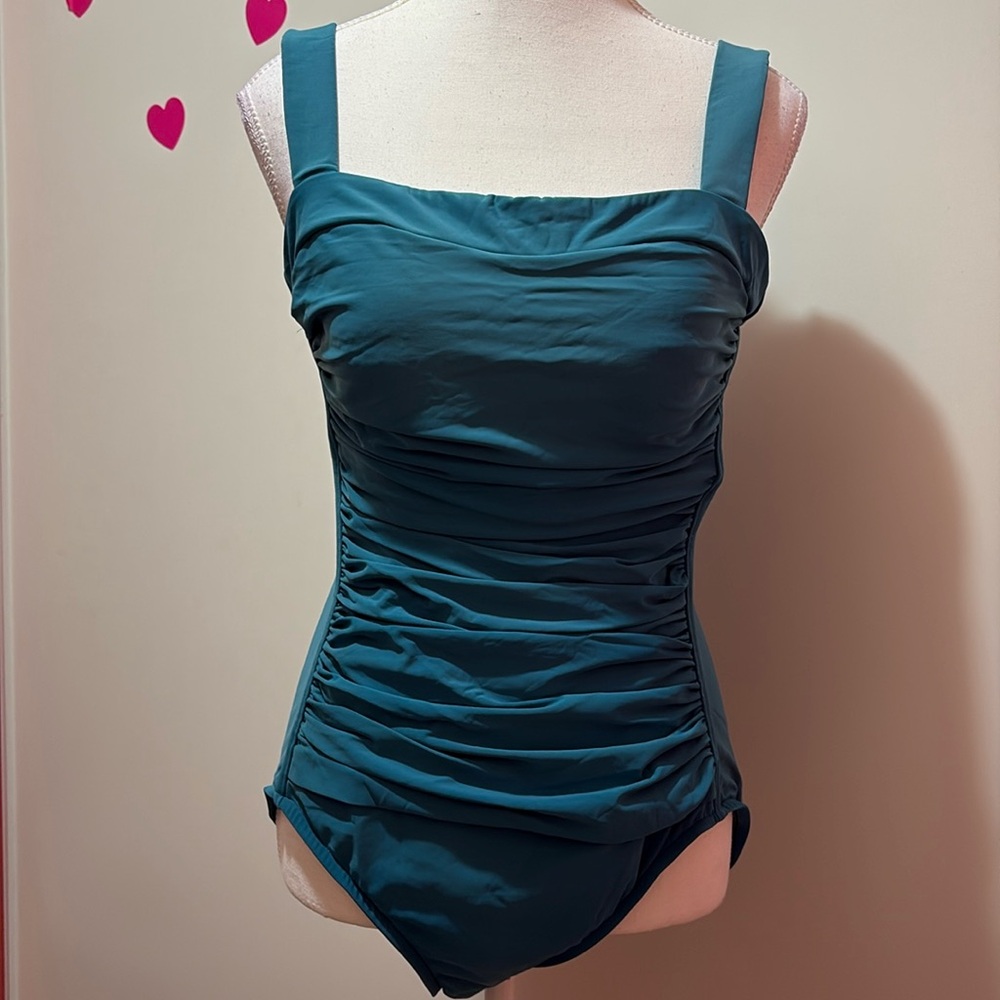 Dark Turquoise Blue Ruched Swimsuit